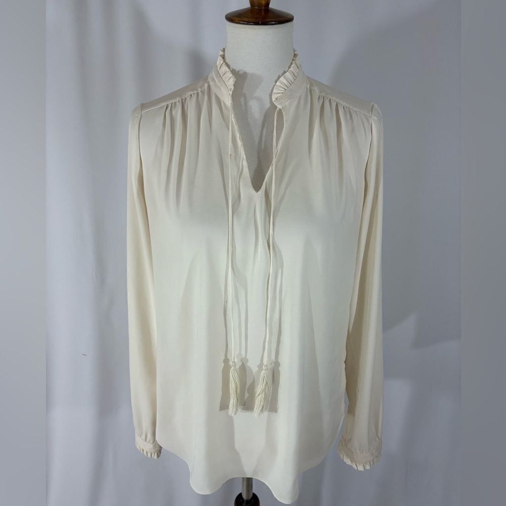 Lands End Long Sleeve Tassel Tie Blouse